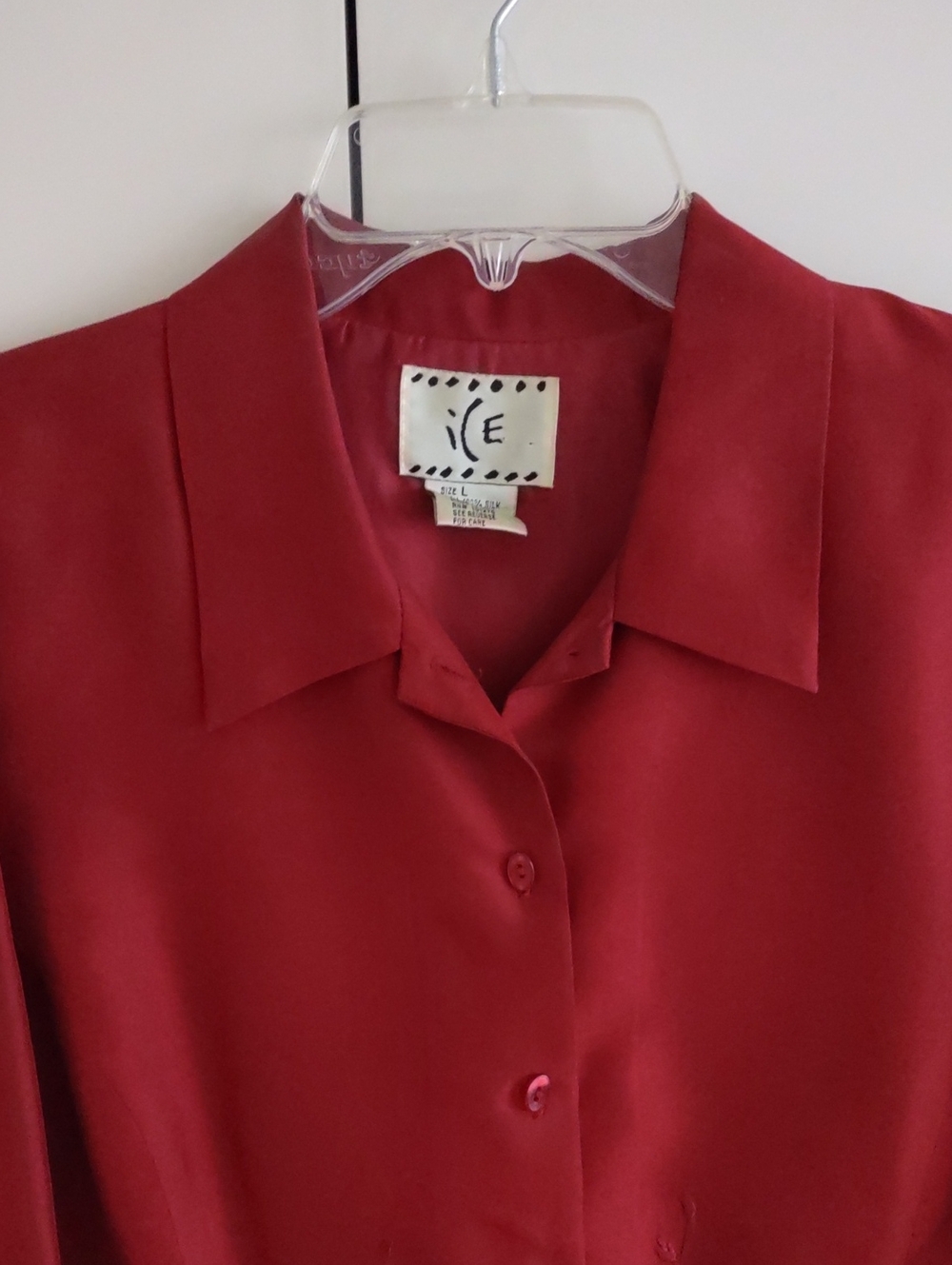 Ice Button-Front Red Women's Shirt With Embroidery At The Bottom.